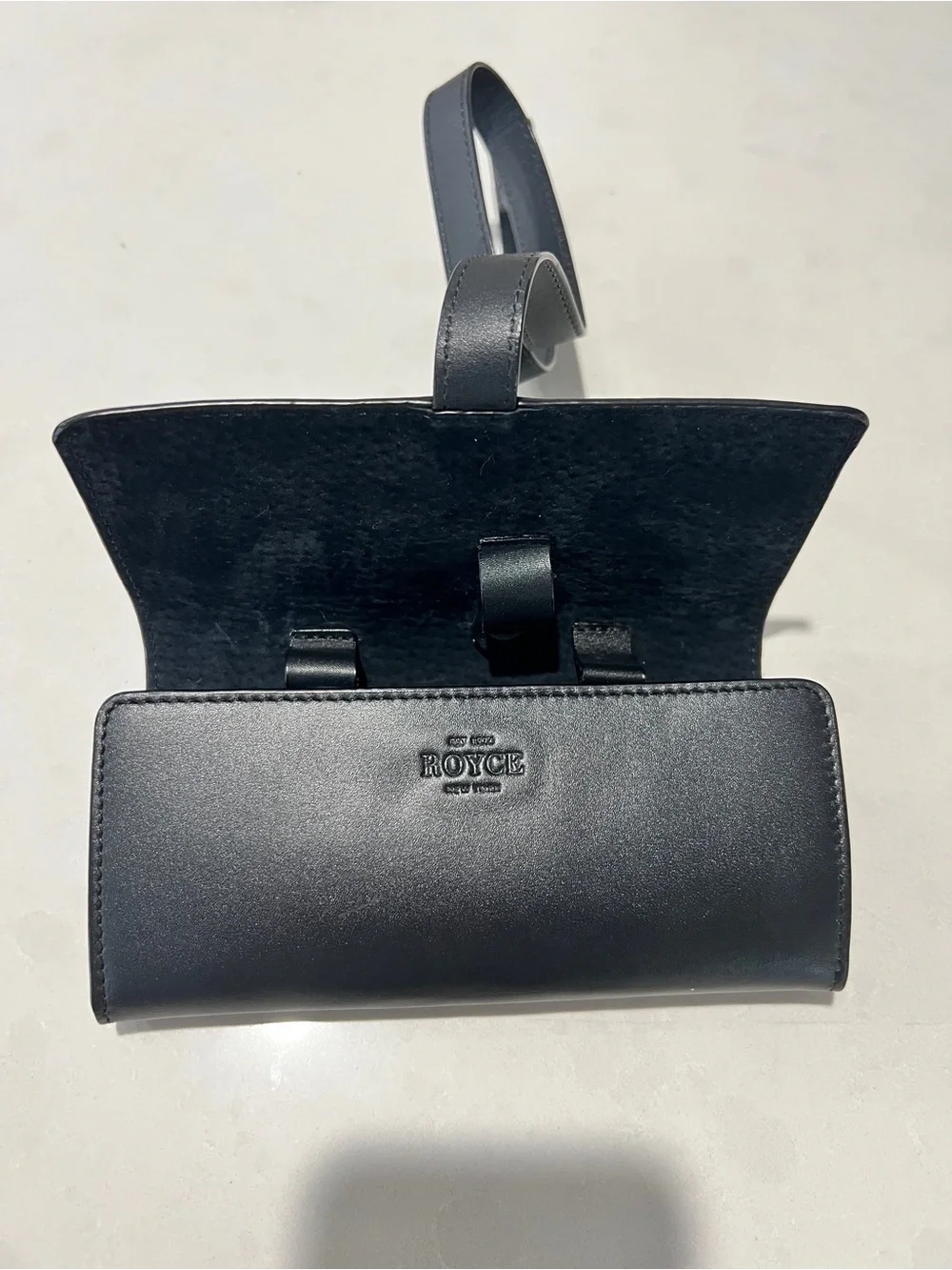 ROYCE NY Black Leather Travel Tech Organizer Roll
